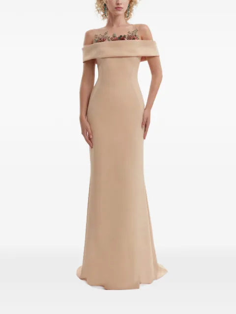Gemy Maalouf floral-beaded off-shoulder dress Neutrals GMR267744LD1