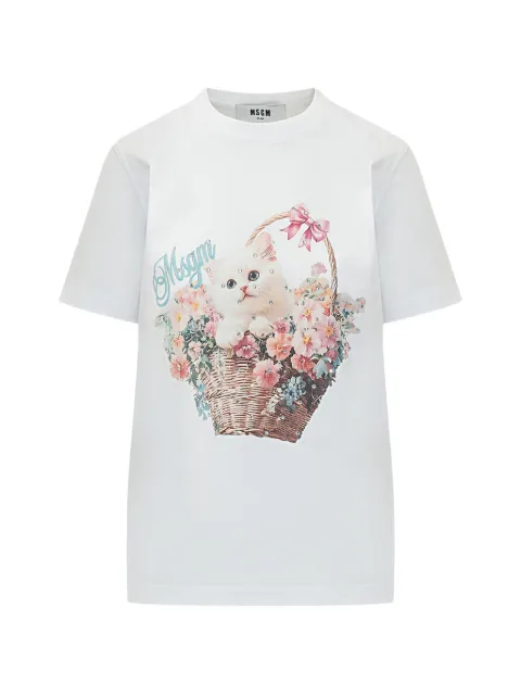 MSGM floral kitten graphic T-shirt White 4041MDM136SE267285