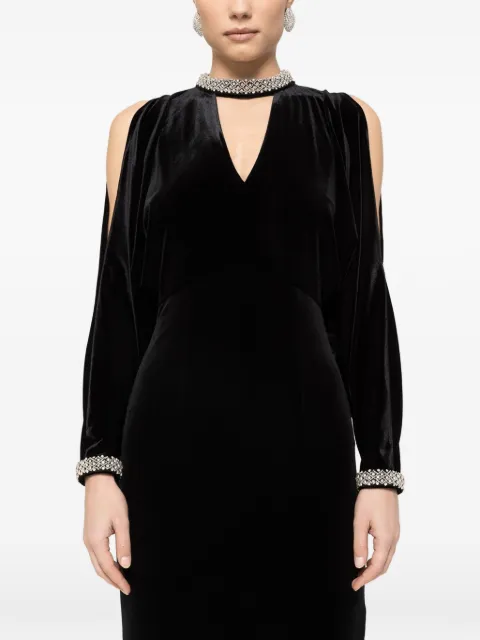 NISSA crystal velvet midi dress Black RS16059BLACK