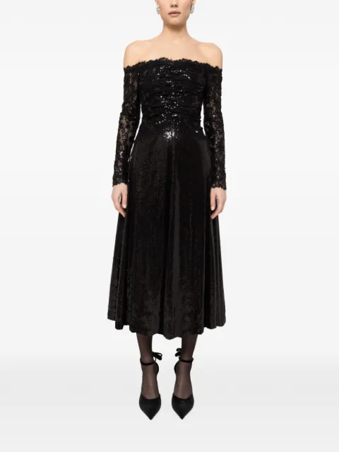 NISSA sequin-embellishment off-shoulder midi dress Black RS16085