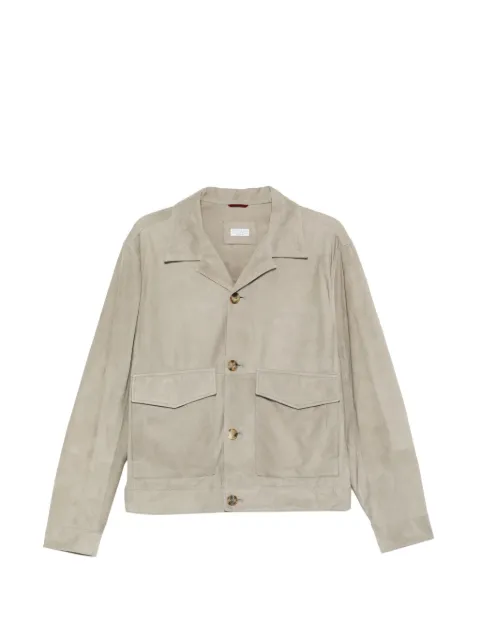 Brunello Cucinelli pocket suede leather jacket Neutrals MPCFN2064C8087