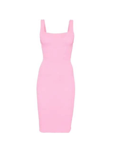 Hunza G square-neck textured midi fitted dress Pink DTANKCR