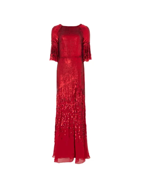 Temperley London Celestial sequin-embellished flared-sleeve maxi dress Red 00COHEV52341