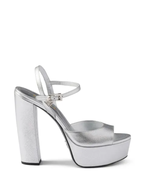Prada metallic-finish leather platform sandals Silver 1XP49BFD1353A9S