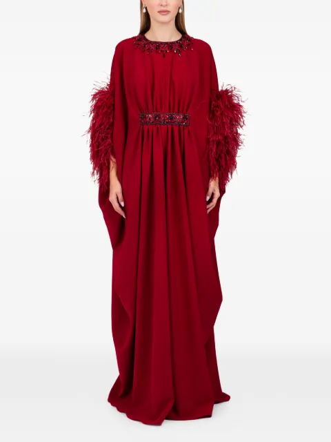 Dina Melwani feather-sleeve maxi dress Red DM2502459