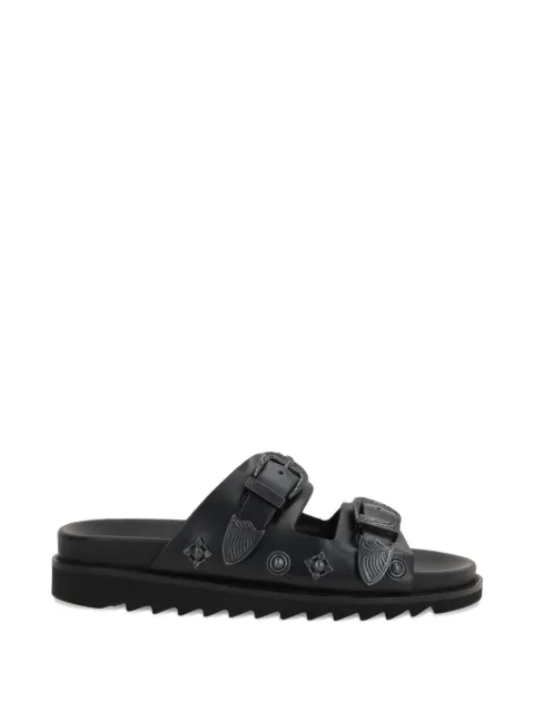 Toga Virilis decorative studs buckle leather sandals Black AJ830BLACKGUNMETAL