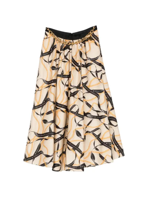 Elisabetta Franchi cotton skirt with ribbon and chain print Neutrals GO15161E2