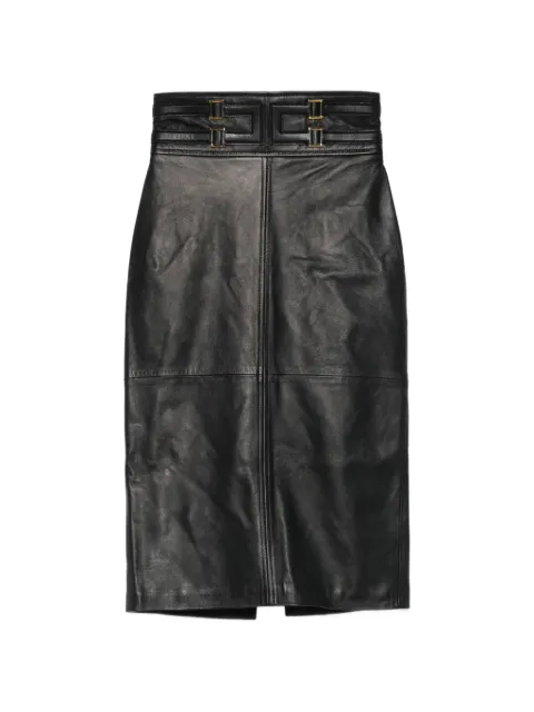 Elisabetta Franchi leather skirt with embossed logo Black GP09Z61E2