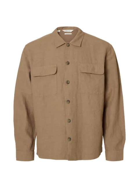 SELECTED flap-pocket buttoned overshirt Brown 16096369