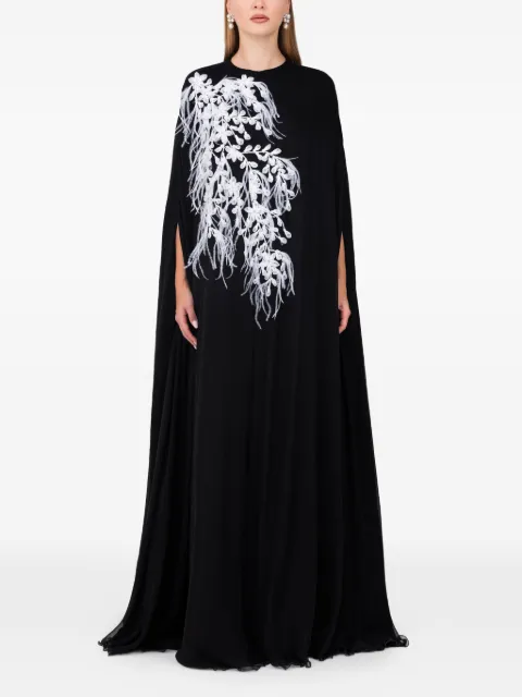 Dina Melwani feather-print maxi dress Black DM2502447