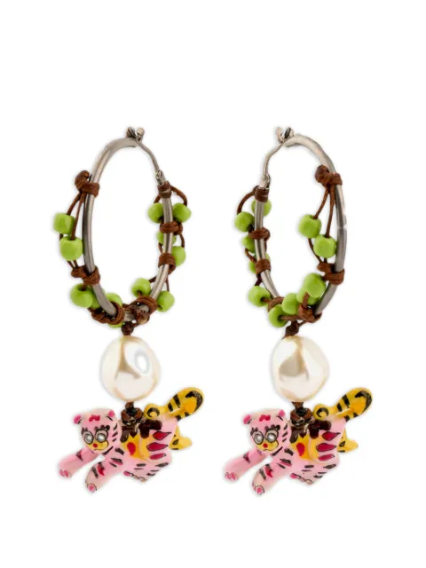 Marni tiger-pendant hoop earrings Silver 58870