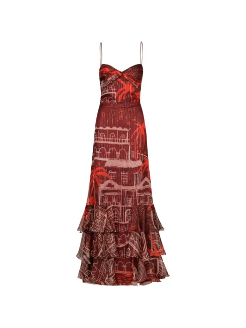 Johanna Ortiz Pasos Nocturnos ruffled maxi dress Brown PT03541WINERED