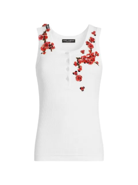 Dolce & Gabbana floral-applique buttoned tank top White F8W41ZFU7AV