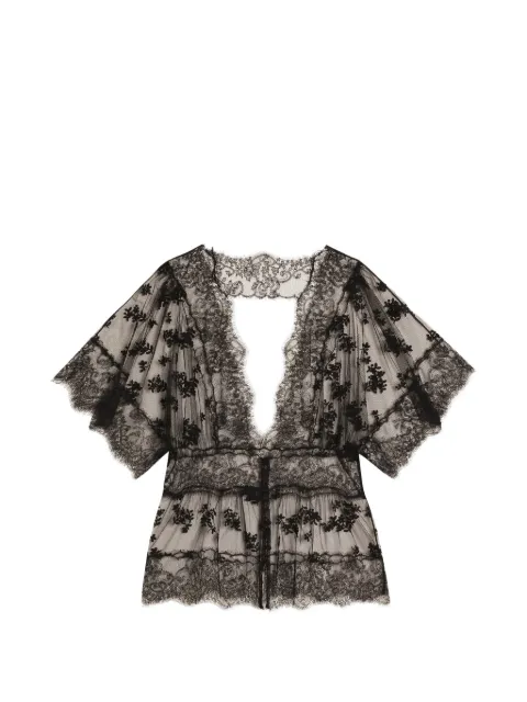Dolce & Gabbana Tulle Top with Flower Embroidery Black F7BO2TILMD3