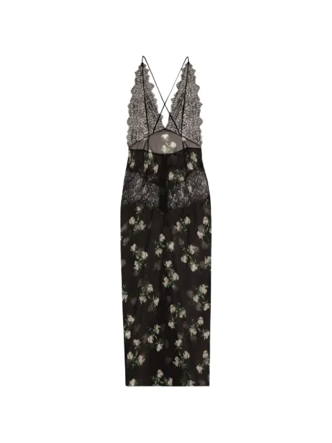 Dolce & Gabbana violets-print dress with lace insert Black F630HTFSA9C
