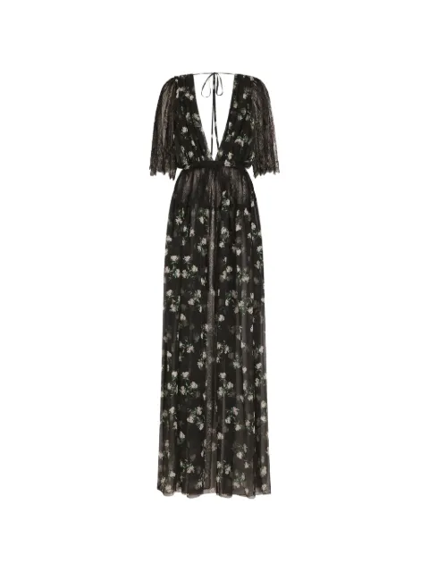 Dolce & Gabbana lace-detail floral-pattern long dress Black F624HTIS12X