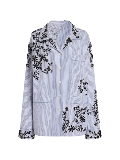 Dolce & Gabbana cotton vanity shirt with flowers embroidery Blue F5U42ZGDDRZ