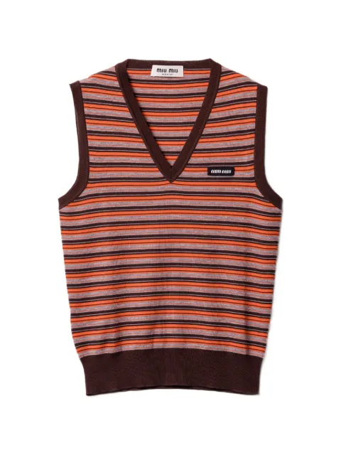 Miu Miu striped V-neck vest Orange MMV337SOOO1844