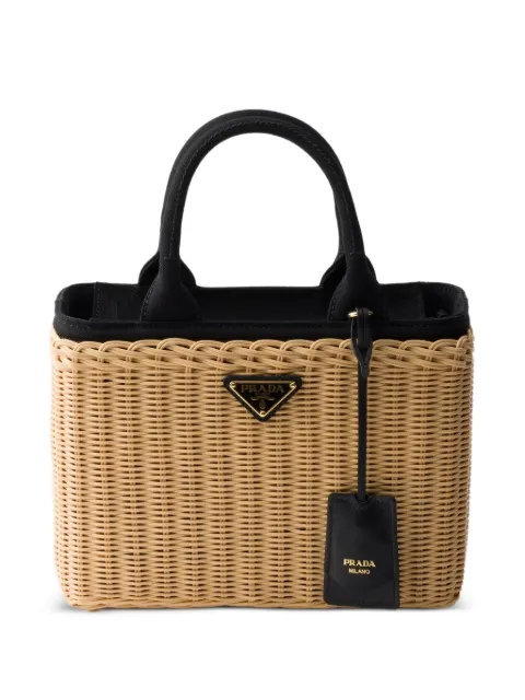 Prada medium wicker and canvas tote bag Neutrals 1BG835V7VXRE28