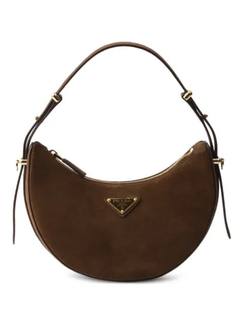 Prada mini Arqué suede shoulder bag Brown 1BC194VTOM2C4S
