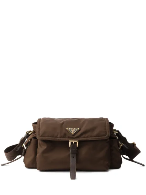 Prada Explore medium Re-nylon shoulder bag with flap Brown 1BD394VNOORDLN