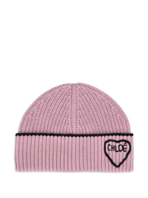 Chloé Encoeur ribbed beanie hat Pink CH26SKB02WCS
