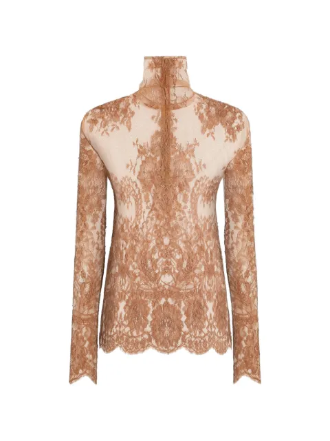 Dolce & Gabbana lace-panelled high-neck top Brown F7BV7TILMC1