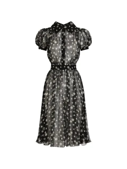 Dolce & Gabbana small rose and polka dot-print chiffon dress Black F665HTIS12Q