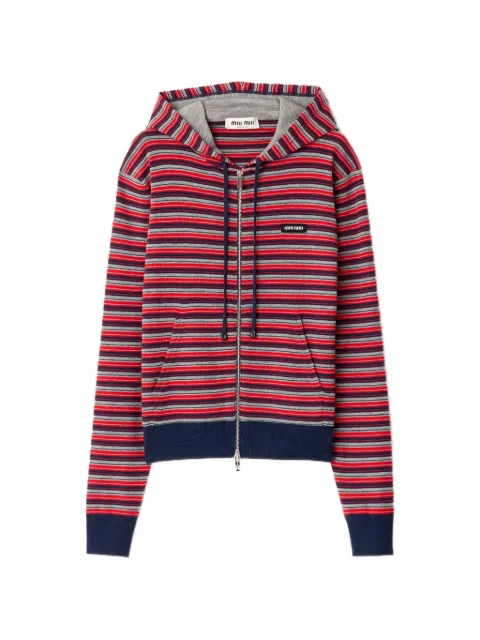 Miu Miu striped zip-up hoodie Red MMF01HSOOO1844