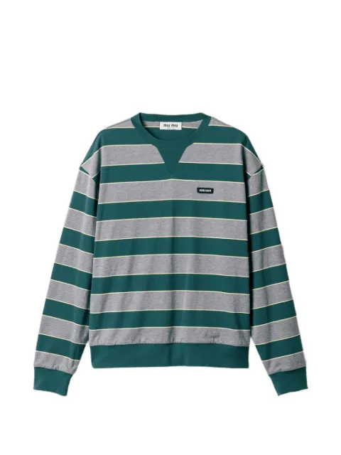 Miu Miu striped logo-patch sweatshirt Green MJLA39SOOO19DD
