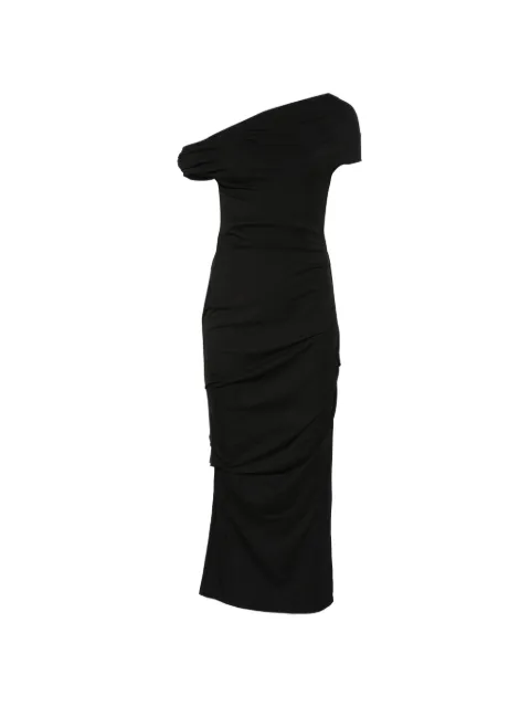 Paris Georgia one-shoulder gathered midi dress Black IDAD005BLK