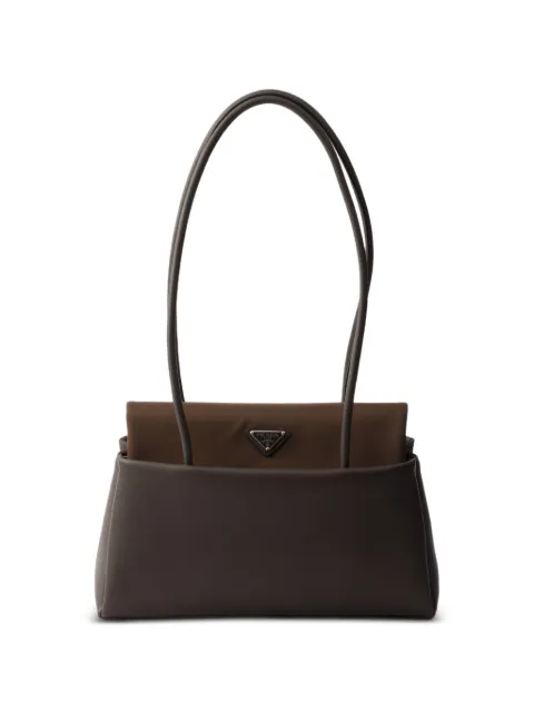 Prada Passage medium leather bag with Re-nylon flap Brown 1BA495VOPO2G52