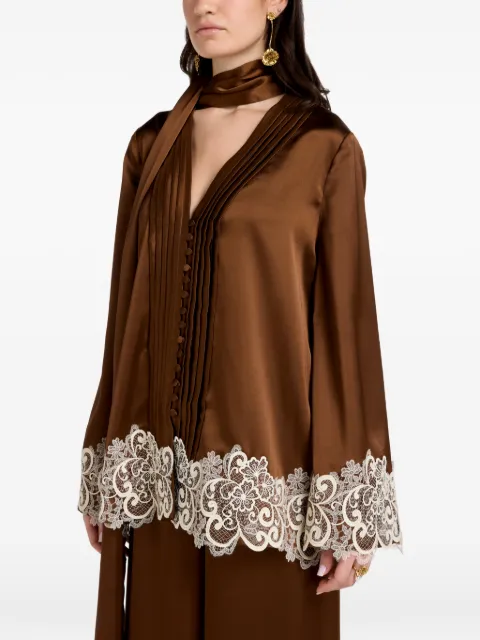 VASILIKI Haneen lace pleated top Brown FW25VAS301TOP
