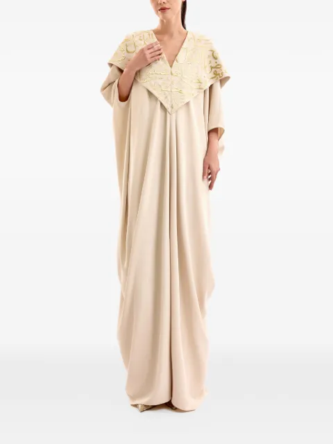 Gemy Maalouf calligraphy-embroidered hooded kaftan Neutrals GMCP267883KF