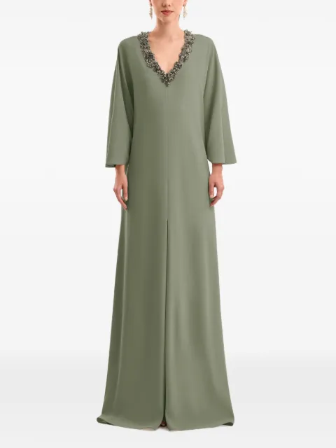 Gemy Maalouf beaded V-neck maxi dress Green GMCP267885KF1