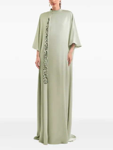 Gemy Maalouf Calligraphy stand-collar maxi dress Green GMCP267872KF2