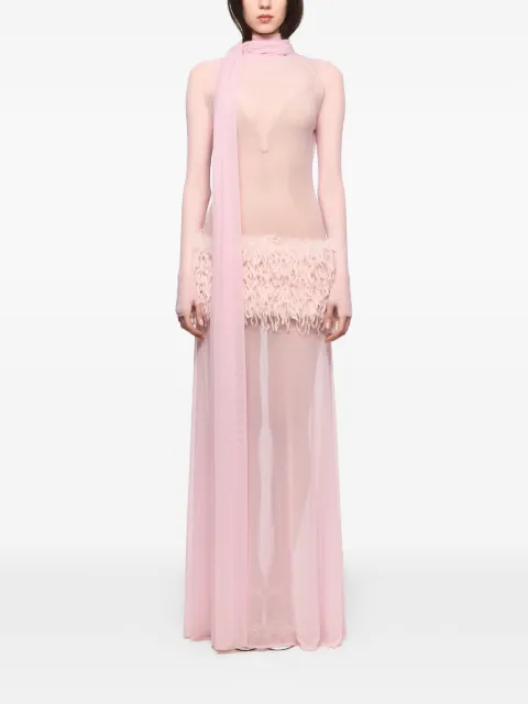 Atu Body Couture feather-trimmed scarf-detail maxi dress Pink AT26123