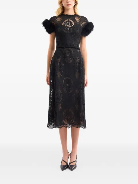 Gemy Maalouf lace feathers midi dress Black GMCP267834SD