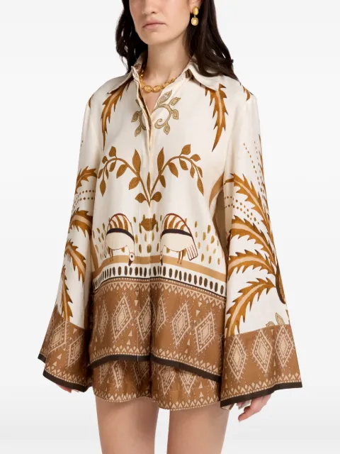 VASILIKI Bela Fonte wide-sleeved patterned blouse Neutrals FW25VAS302