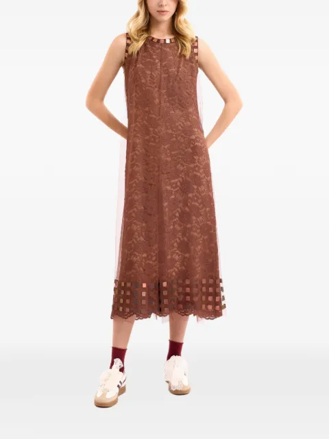 Gemy Maalouf lace tulle midi dress Brown GMCP267869MD