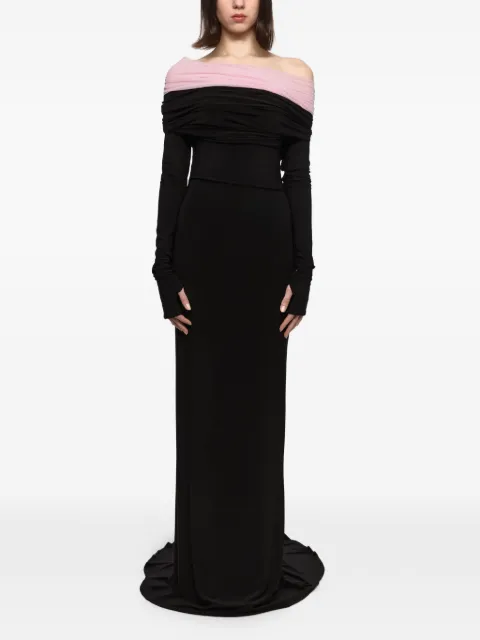 Atu Body Couture crown off-shoulder long-sleeve maxi dress Black AT26207