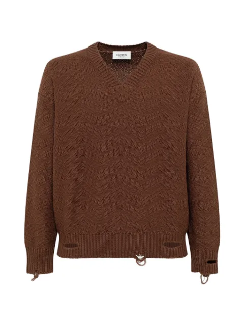 Laneus distressed v-neck jumper Brown S6LAMAKN028