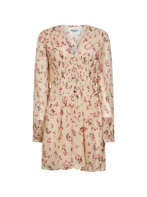MARANT ÉTOILE button floral smocked dress Neutrals RO0969FAD1J08E
