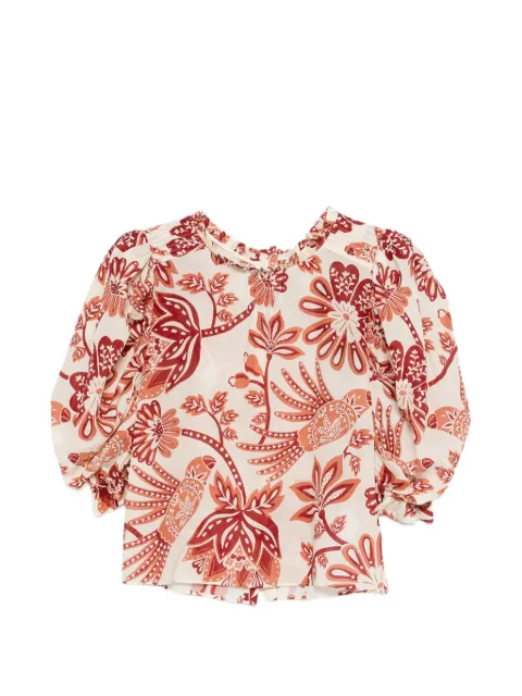 FARM Rio ruffled-neck floral-print blouse Neutrals 344000