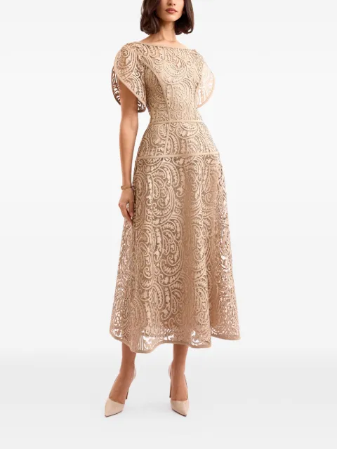 Gemy Maalouf flutter sleeve midi dress Neutrals GMCP267833MD