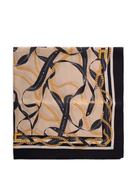 Elisabetta Franchi silk twill foulard scarf with ribbon and chain print Neutrals FO16L61E2