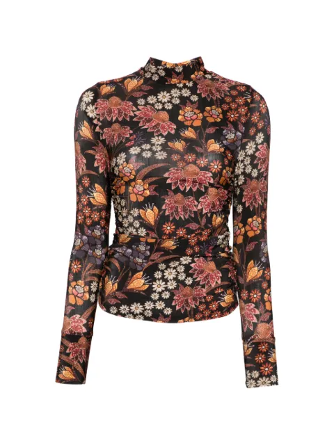 FARM Rio floral-print long-sleeve T-shirt Black 344583