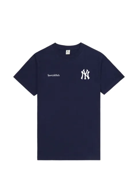 Sporty & Rich crew-neck logo-detail T-shirt Blue TO1191518695BL107