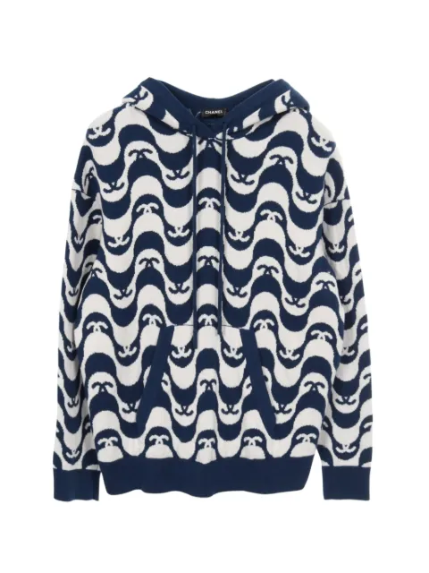 CHANEL Pre-Owned pattern cashmere hoodie Blue 1035013