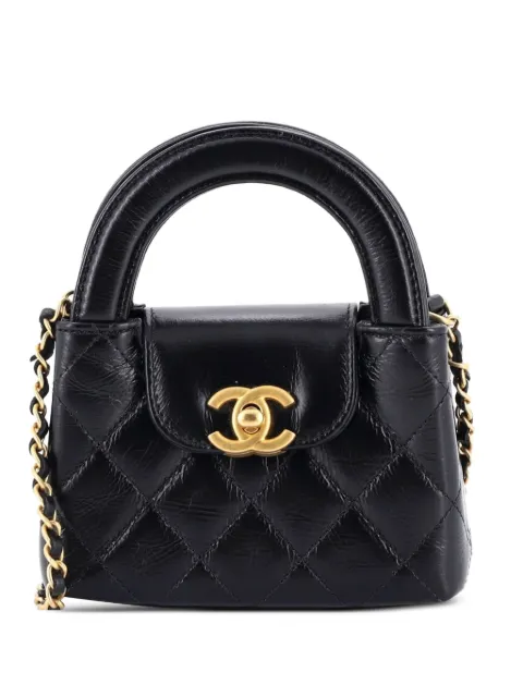 CHANEL Pre-Owned Kelly Top Handle Shopping Bag Quilted Shiny Aged Calfskin Nano crossbody bag Black JW4X92HO5DBS3P4G